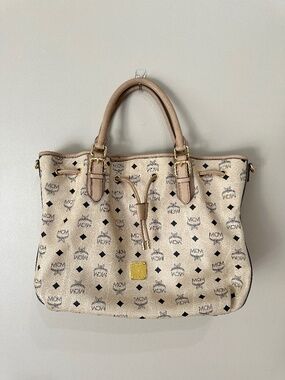 MCM Visetos Leather Beige/Cream Bucket Bag